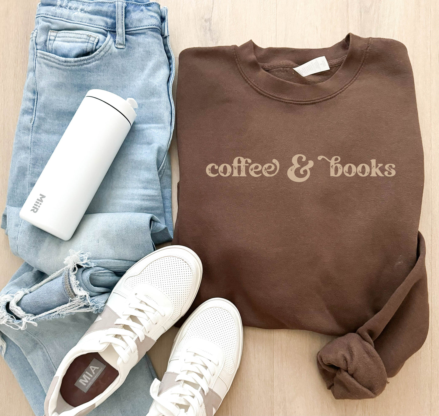 Coffee and books fleece sweatshirt Book club Lane seven premium fleece crew chestnut