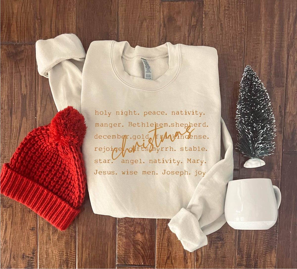 Nativity words basic sweatshirt Holiday sweatshirt Gildan 18000 sweatshirt