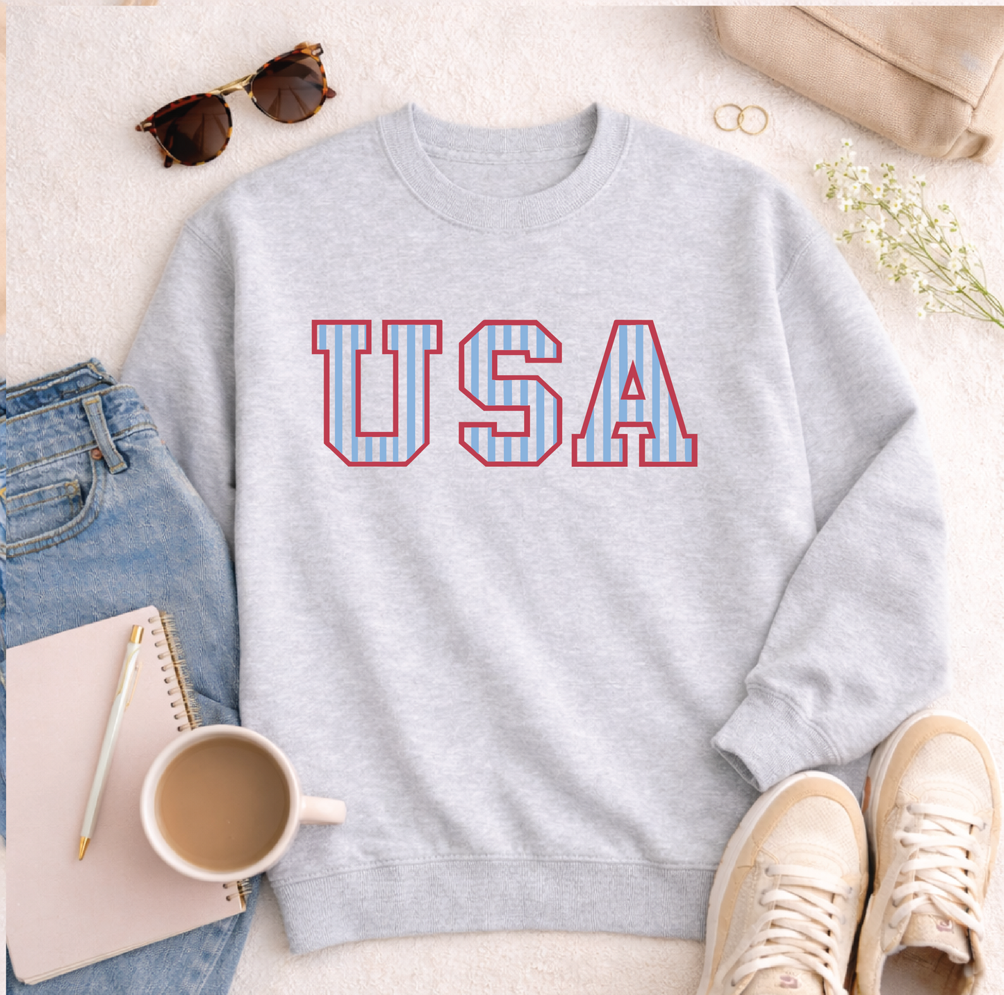 USA Striped Block Letters Sweatshirt