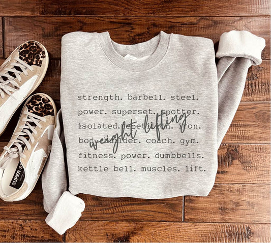 Weight lifting words basic sweatshirt Sports collection Gildan 18000 sweatshirt 
